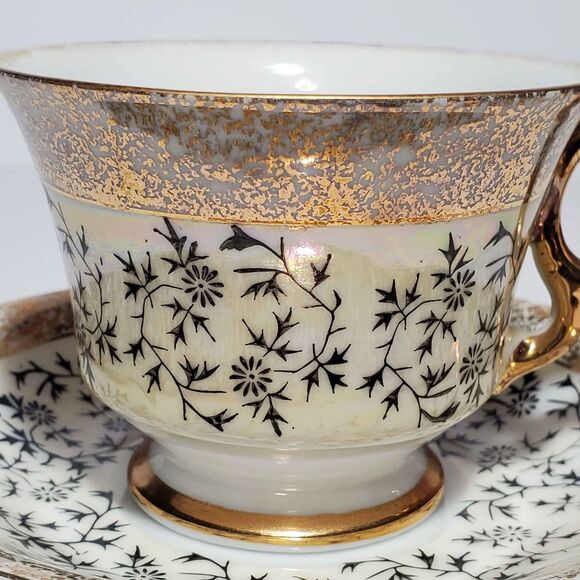Aaco Teacup and Saucer Opalescent Gold Flowers Vintage - Picture 3 of 9